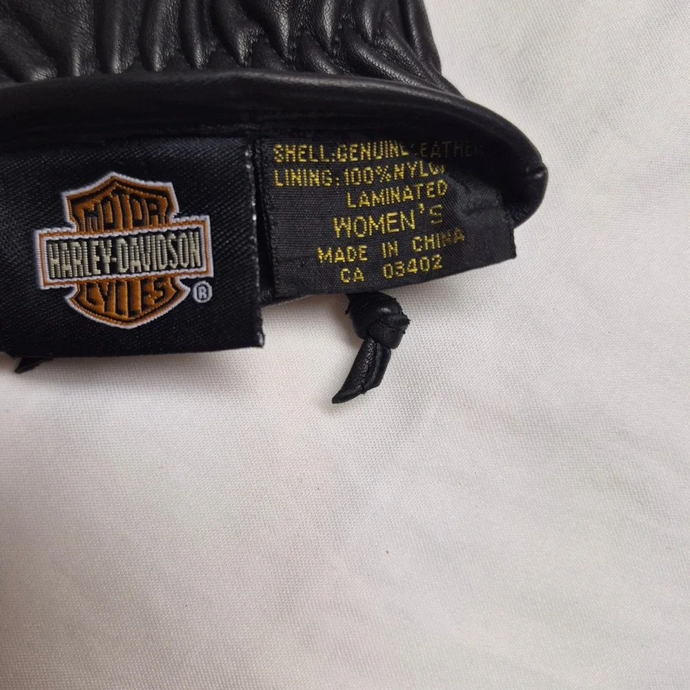 Harley Davidson Womens Small Black Genuine Leather Motorcycle Gloves Medallions